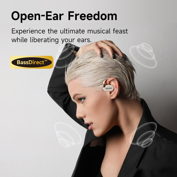 OneOdio OpenRock X - Echte draadloze hoofdtelefoon met open oor Sportoordopjes, Bluetooth 5.3, krachtige bas, 4 microfoon ENC, verbeterde verstelbare siliconen oorhaken, 48 uur speeltijd, zweetbestendig, slimme app, compatibel met iPhone en Android