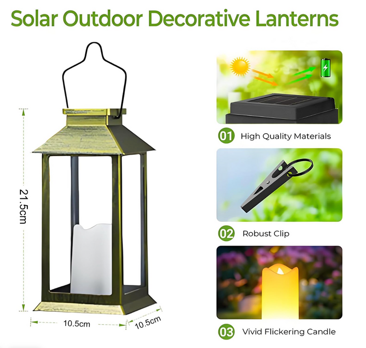 Linterna Solar Neoglint Modelo - Luz de Vela LED Sin Llama para Jardín - Iluminación Decorativa - Perfecta para Eventos al Aire Libre, Fiestas en el Patio Trasero y Decoraciones de Mesas