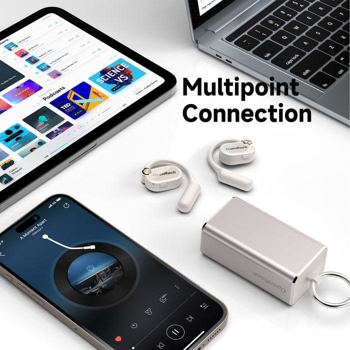 OneOdio OpenRock X - Echte draadloze hoofdtelefoon met open oor Sportoordopjes, Bluetooth 5.3, krachtige bas, 4 microfoon ENC, verbeterde verstelbare siliconen oorhaken, 48 uur speeltijd, zweetbestendig, slimme app, compatibel met iPhone en Android