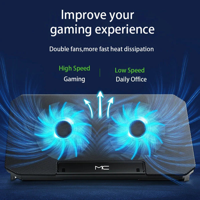 Large Cooling Pad for 12-16 inch Laptops — Dual Fans, USB, Adjustable Speed, Quiet