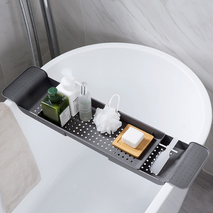 Extendable Bathtub Shelf Tray — Shower Caddy, Book & Towel Holder