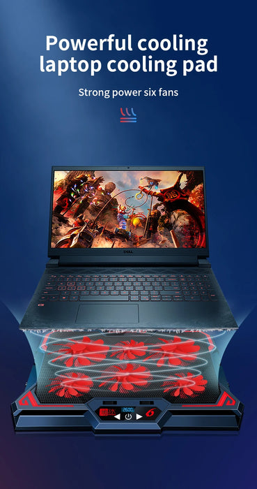 17-inch Six-Fan Laptop Cooler with LED Screen and Dual USB Ports