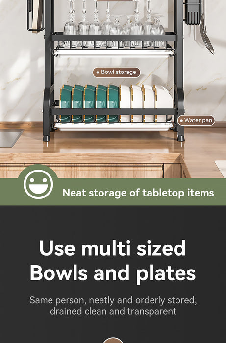 2/3-Tier Stainless Steel Dish Rack with Utensil Holder — Compact Rustproof Countertop Drainer