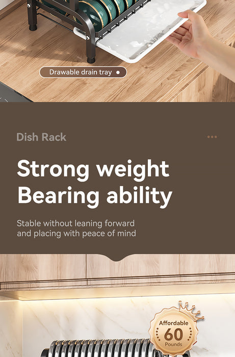 2/3-Tier Stainless Steel Dish Rack with Utensil Holder — Compact Rustproof Countertop Drainer