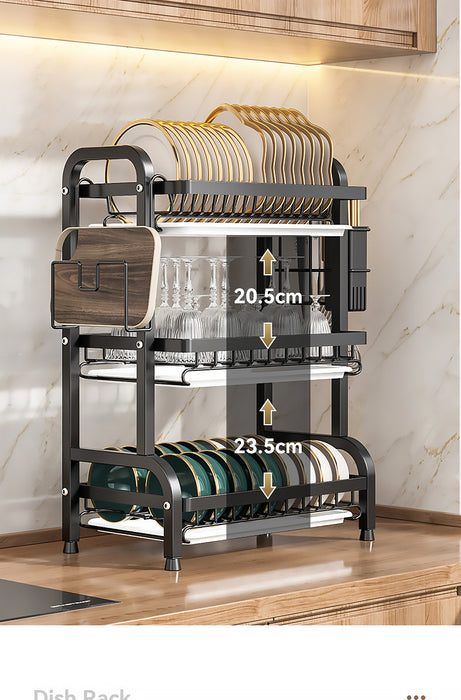 2/3-Tier Stainless Steel Dish Rack with Utensil Holder — Compact Rustproof Countertop Drainer