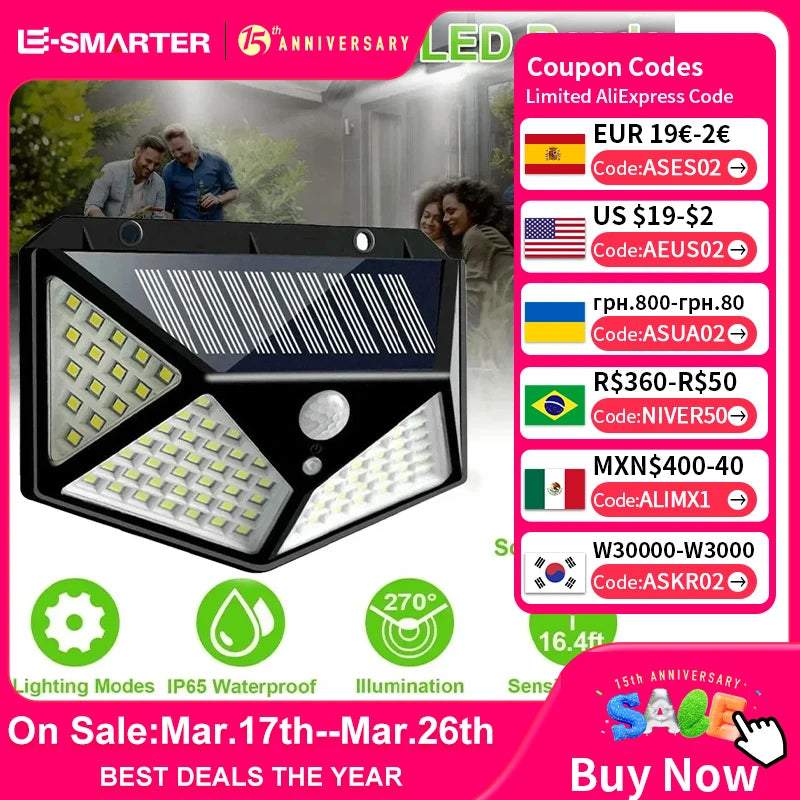 Solenergi LED-lampe - Multifunksjonell sollys drevet spotlight, vanntett, med bevegelsessensor - Ideell for utendørs hagedekorasjon