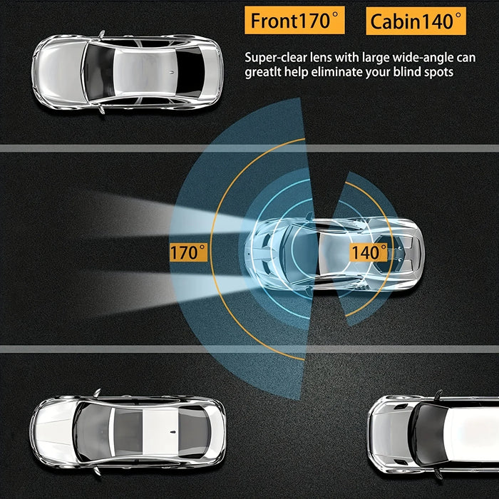 1080P Wi‑Fi Dual Dash Cam — Front & Interior, Night Vision, Loop Recording