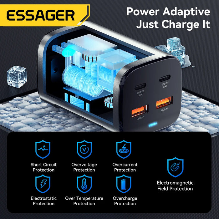 67W GaN USB‑C Desktop Charger — PD/QC Fast Charging, 2C+2A Ports for MacBook, Samsung, iPhone 15