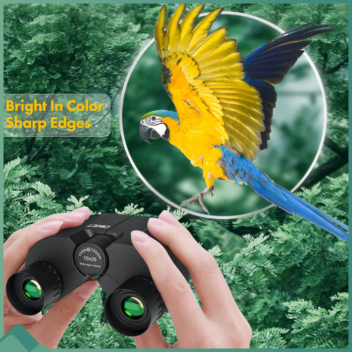 10x25 Folding Compact Binoculars — 10x Magnification, BAK4 Prism, FMC Lens