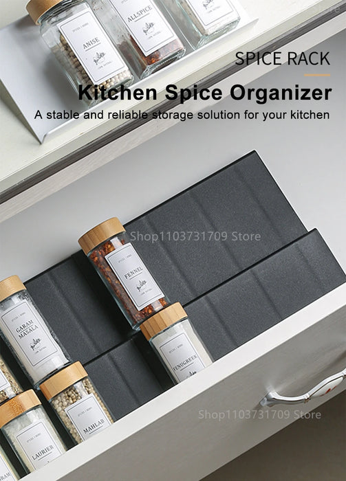 4 Layers Kitchen Spice Drawer Organizer Adjustable Spice Rack for Spice Jars Seasoning Bottles Cabinet Pantry Kitchen Organizer