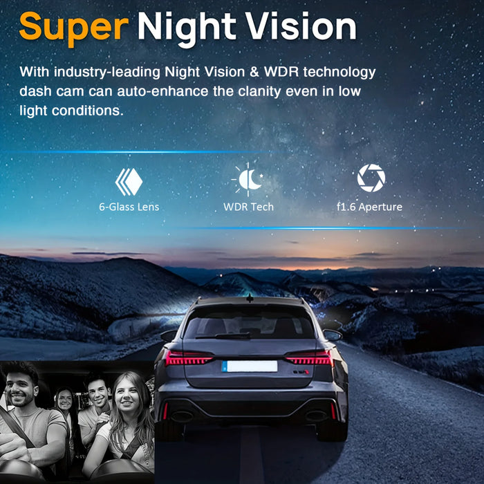 1080P Wi‑Fi Dual Dash Cam — Front & Interior, Night Vision, Loop Recording