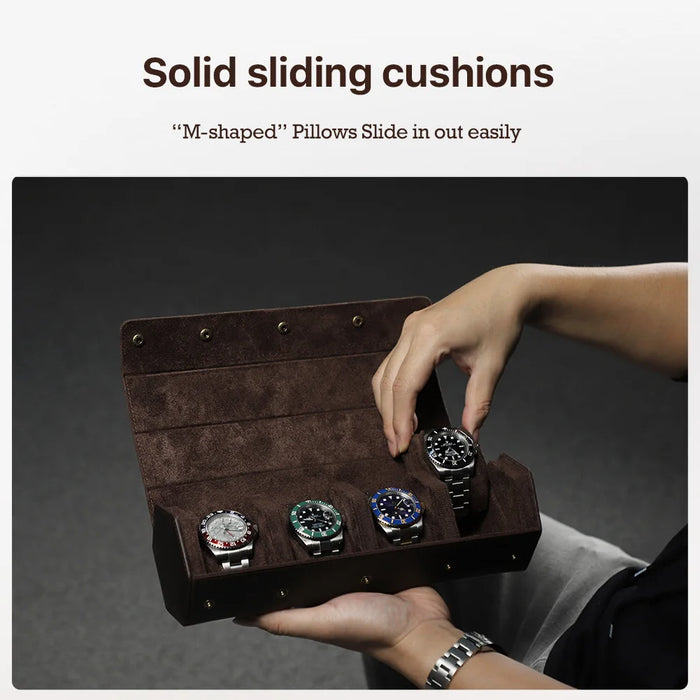 Vintage Genuine Leather Watch Roll Travel Case — 1/2/3/4/6/8 Slot Organiser