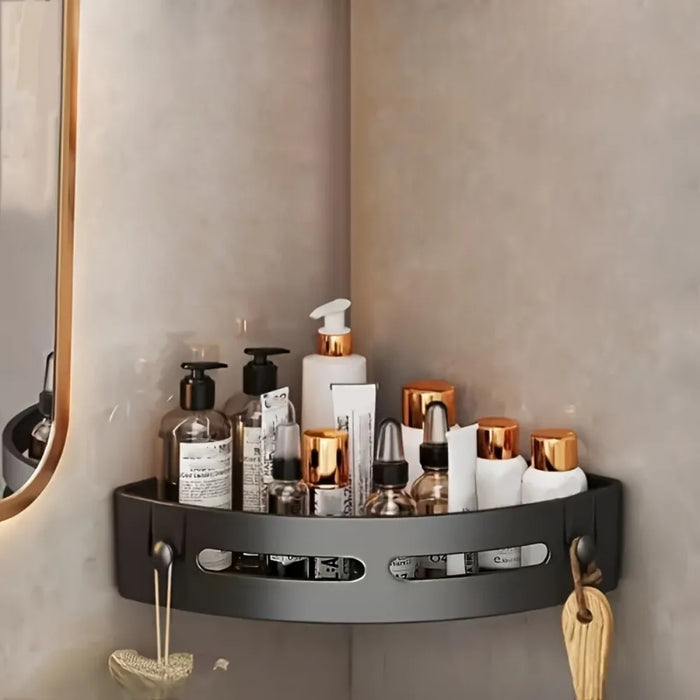 No‑Drill Adhesive Bathroom Shelf – 1 or 2‑Pack, Black Tripod Design