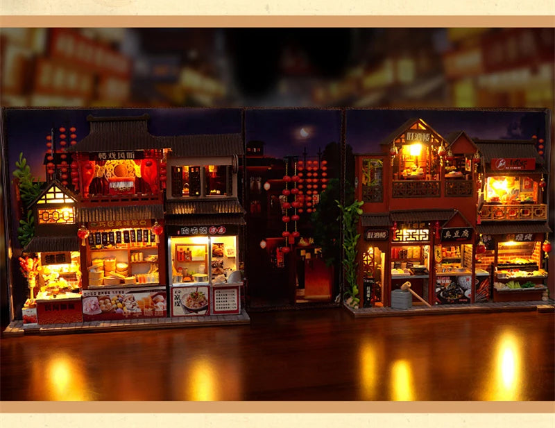 Retro Street-Food Book Nook DIY Wooden Miniature Kit — Shelf Insert