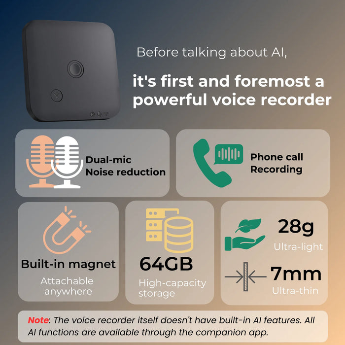 AI Voice & Call Recorder — Speech-to-Text, Summarisation, 102 Languages, 64GB
