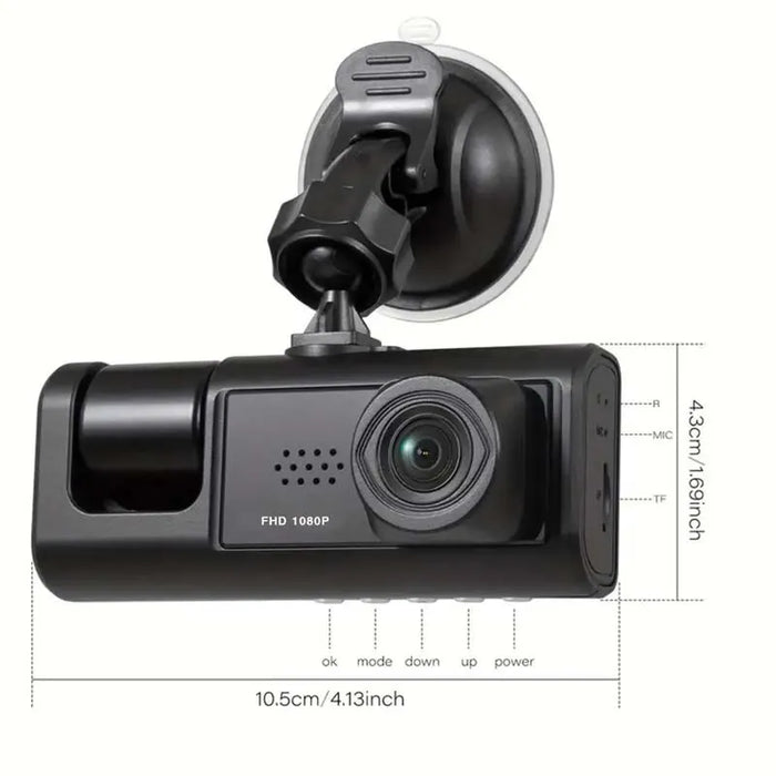 Dash Cam — 2 or 3 Camera 1080P DVR with IR Night Vision, Loop Recording & 2" IPS Screen