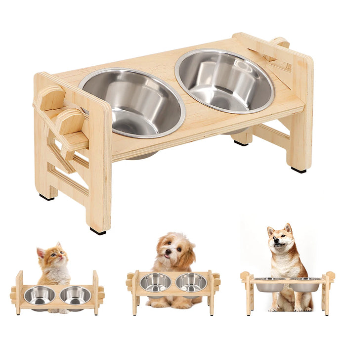 Adjustable Elevated Pet Feeder with 2 Stainless Steel Bowls – 6 Heights, 15° Tilt
