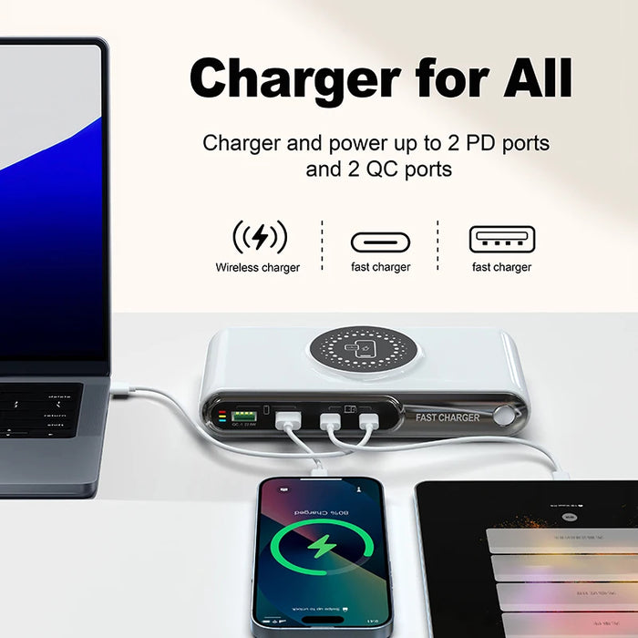5-in-1 USB-C Charger Station 72W — 4-Port + Magnetic Wireless (PD45W) with LED colour nightlight F9A