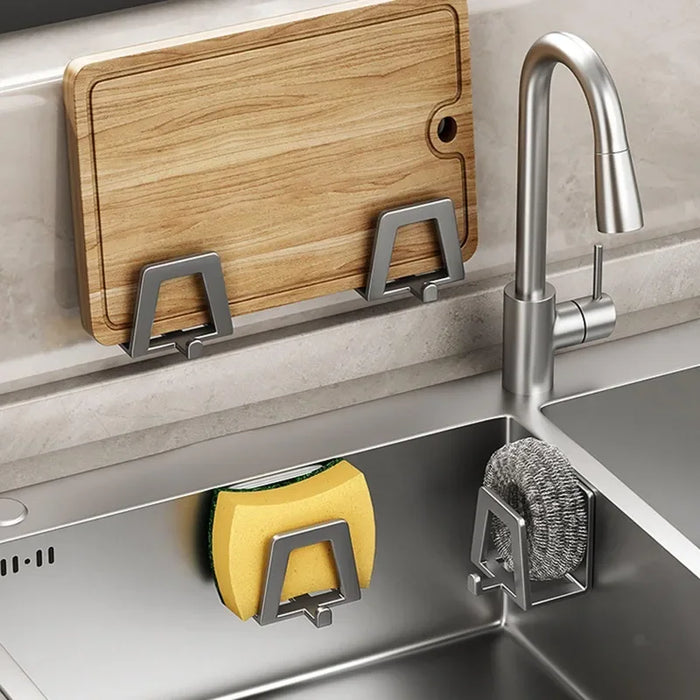 Self‑Adhesive Carbon Steel Sponge Holder — Sink & Bathroom Organiser, Black/Gray/White