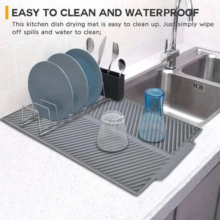 Silicone Kitchen Drain Mat — Non-Slip Heat-Resistant Drying Pad, Rectangle Trivet (Grey, S/M/L)