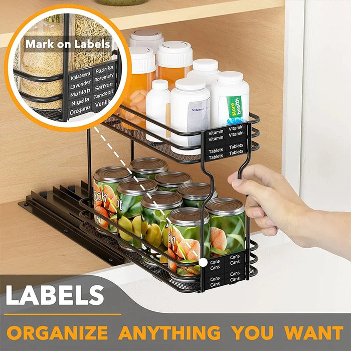 Slide Spice Rack Organizer — 2- or 4-Tier Pull-Out Metal Spice Drawer for Kitchen & Dining