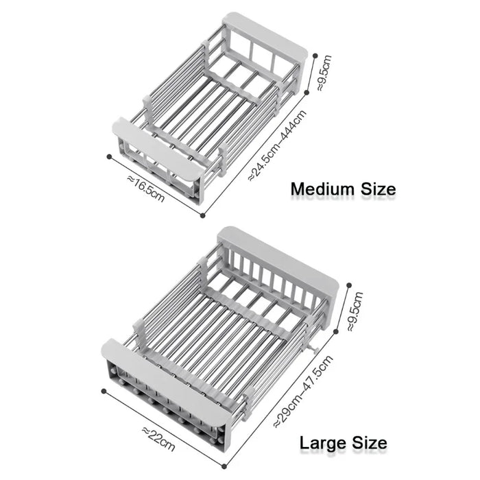 Adjustable Stainless Steel Extension Sink Rack — Foldable Dish & Fruit Drainer