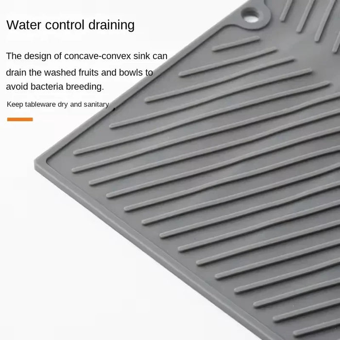 Silicone Kitchen Drain Mat — Non-Slip Heat-Resistant Drying Pad, Rectangle Trivet (Grey, S/M/L)