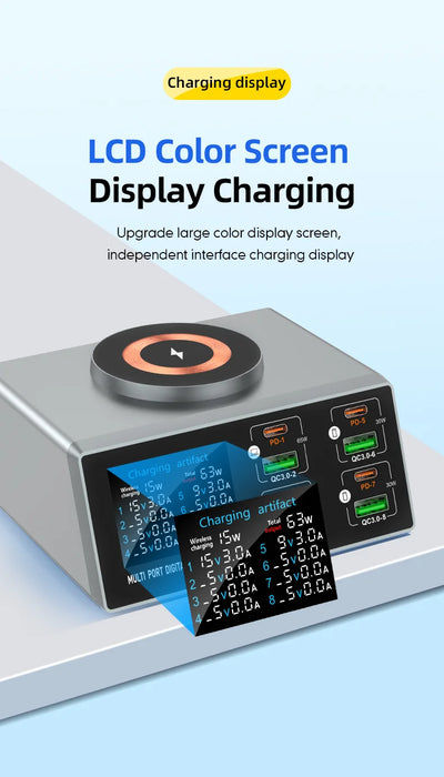 140W 8‑Port GaN Fast Charger Station with Qi2 Wireless Pad — Travel & Home