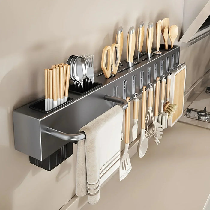 Wall-Mounted Kitchen Knife Rack with Pot Lid & Cutting Board Organiser