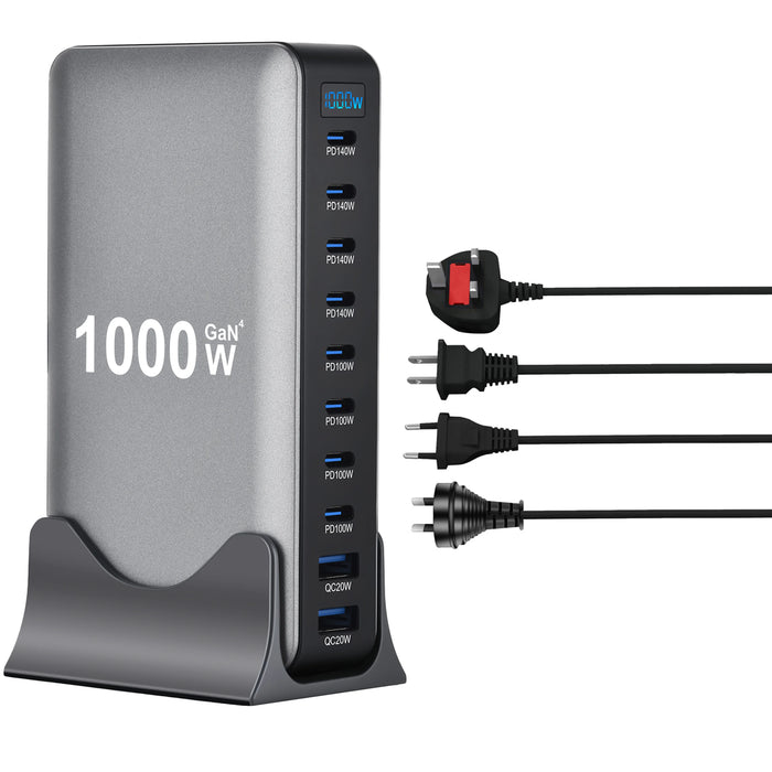 1000W GaN 10‑Port USB‑C Charger Station — PD3.1 PPS Fast Charging