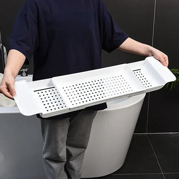 Extendable Bathtub Shelf – Retractable Bath Tray & Towel Holder (Black or White)
