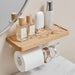 Stainless Steel Toilet & Tissue Roll Holder with Phone Shelf — I/H Style, Black or White