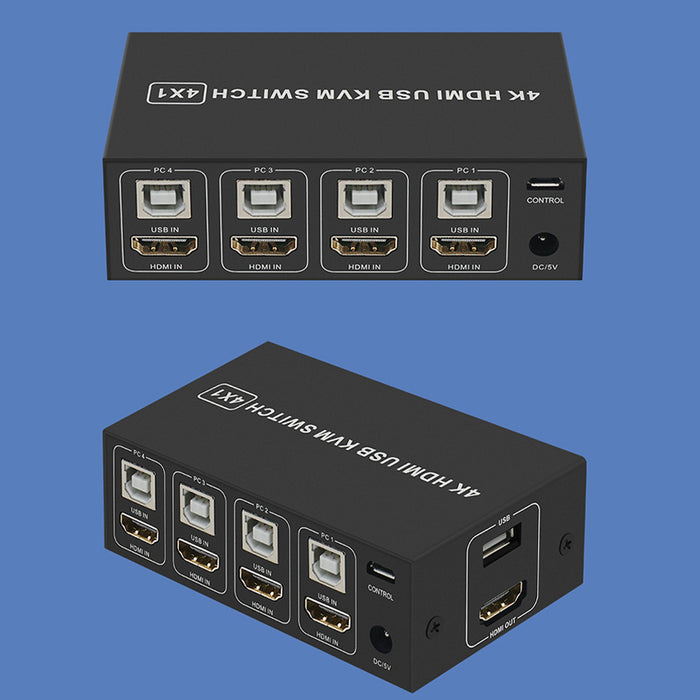 4 Port HDMI KVM Switch 4 in 1 out 4K 60Hz HDMI USB Switch Selector with Desktop Controller for 4 PC Share Monitor Mouse Keyboard