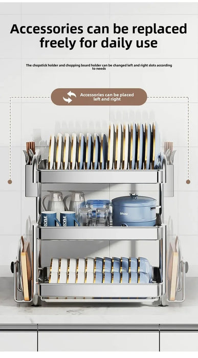2- or 3-Tier Stainless Steel Dish Rack — Deep Plate & Bowl Drainer