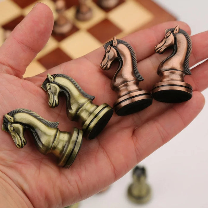 30cm (11.8in) Antique Bronze Foldable Chess Set with Alloy Weighted Pieces