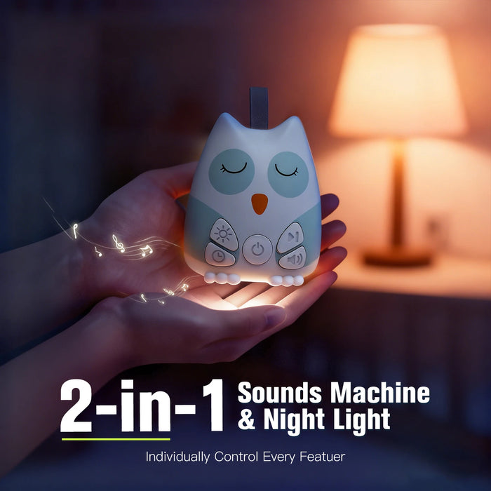 Owl-Shaped Portable White Noise Machine for Baby — 30 Soothing Sounds, Cry Sensor, Night Light, Rechargeable