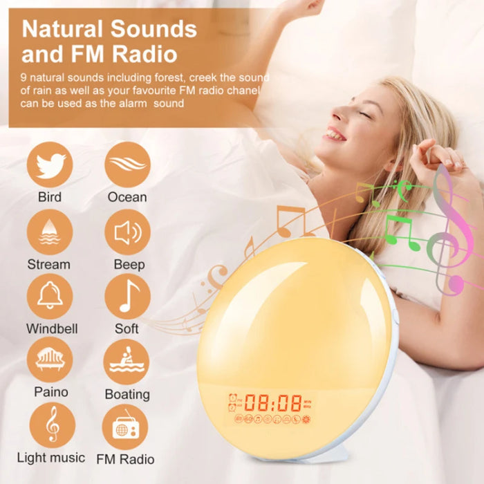 Wake-Up Light Alarm Clock with Sunrise/Sunset Simulation, Dual Alarms, FM Radio & Natural Sounds