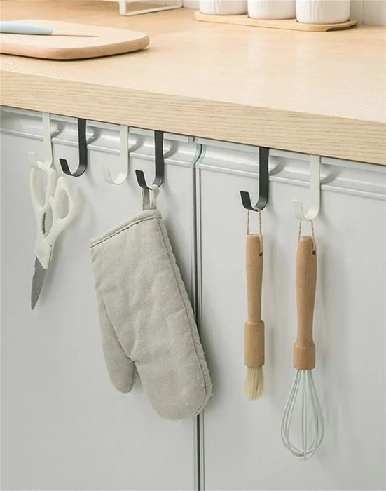 S-shaped Metal Over-Cabinet Door Hooks — Multi-purpose Kitchen & Bathroom Storage