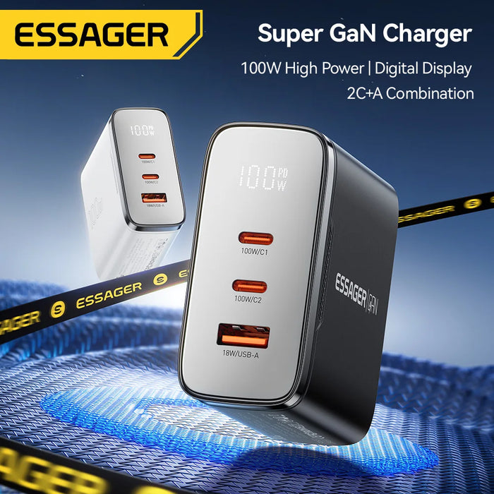 100W GaN USB-C Charger with Digital Display — PD 3.2 & QC 4.0, USB-A + 2×USB-C