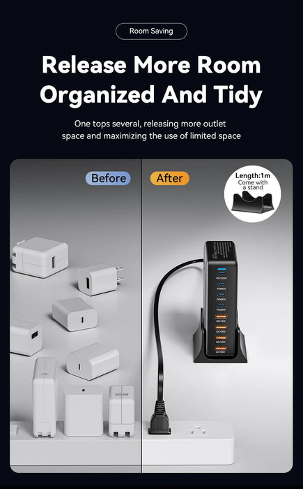 320W GaN 8‑Port Desktop Charger — 4×USB‑C & 4×USB‑A, 100W PD