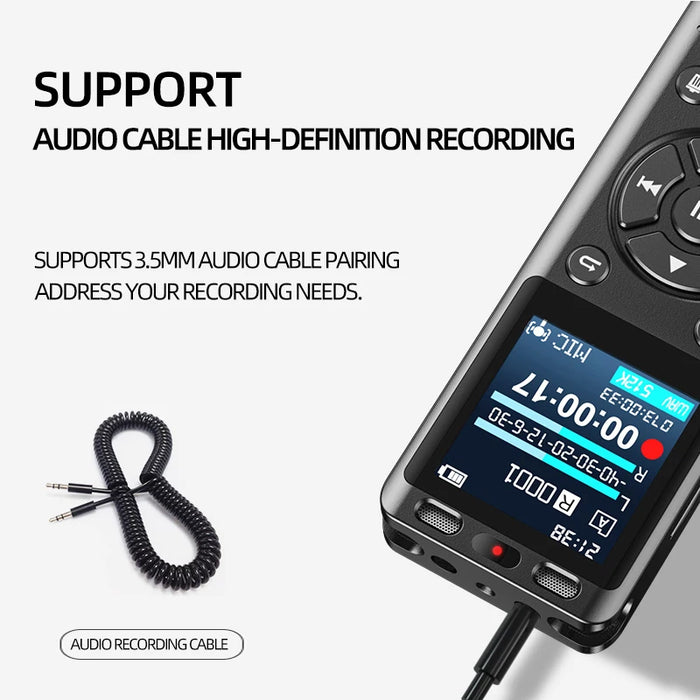 Large-screen USB-C Rechargeable Voice Recorder with Noise Reduction and TF Card Support