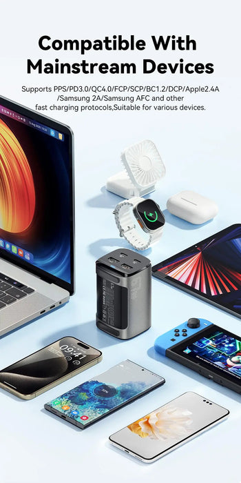 67W GaN USB‑C Desktop Charger — PD/QC Fast Charging, 2C+2A Ports for MacBook, Samsung, iPhone 15