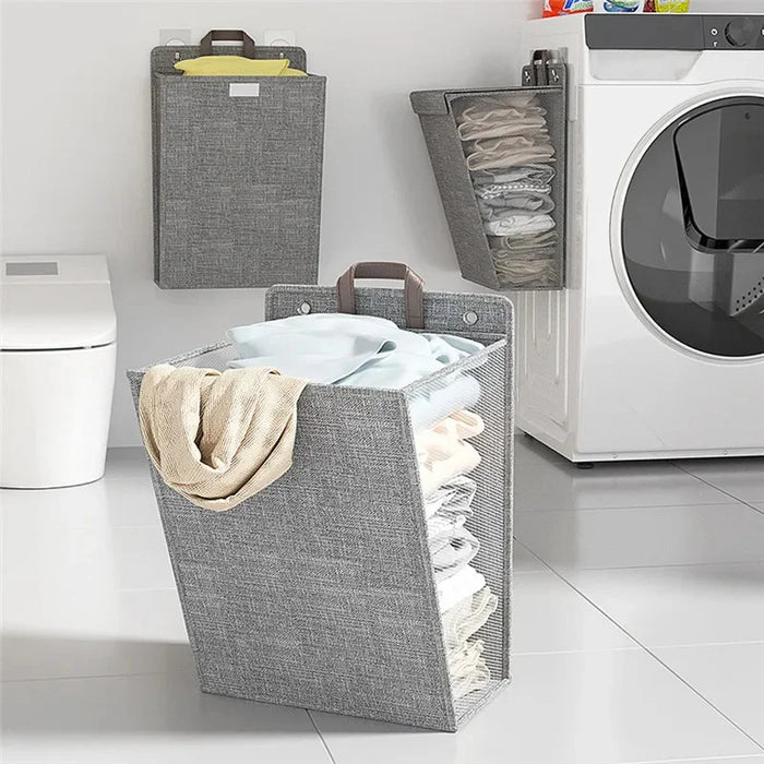 Foldable Adhesive Wall Laundry Hamper – Punch-Free Mesh Basket
