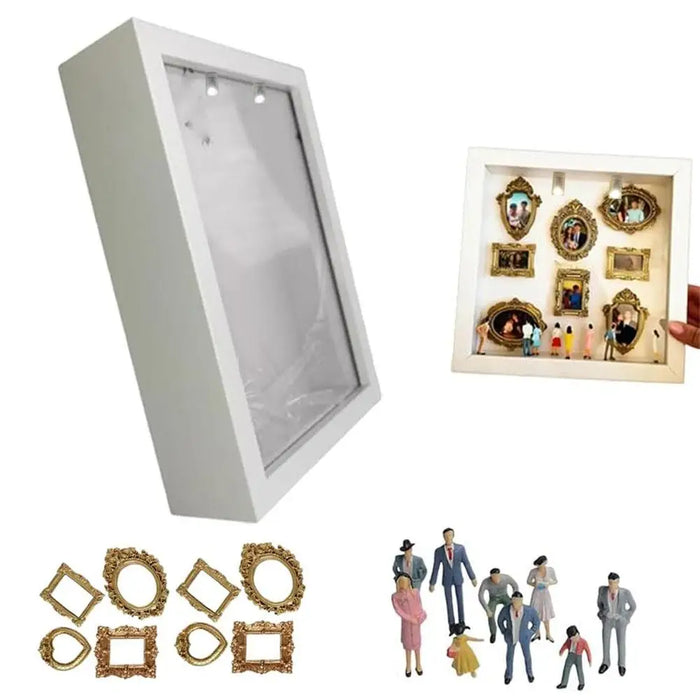 DIY Mini Museum Silhouette Box – Creative Memory Display Kit with Miniature Statues & Gold Frames