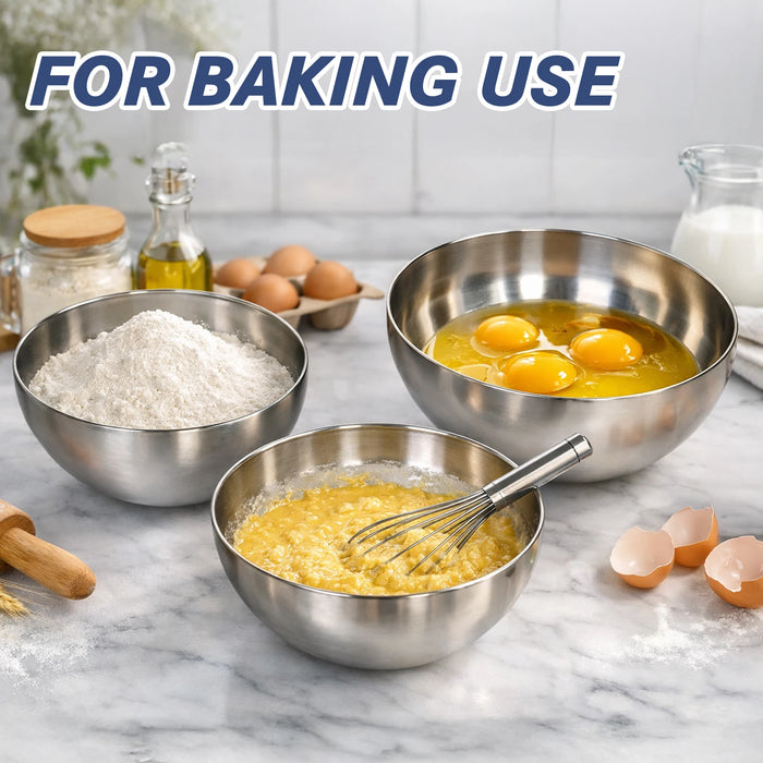 TastyWay Stainless Steel Bowls — S, M, L Vintage Silver Mixing & Serving Set