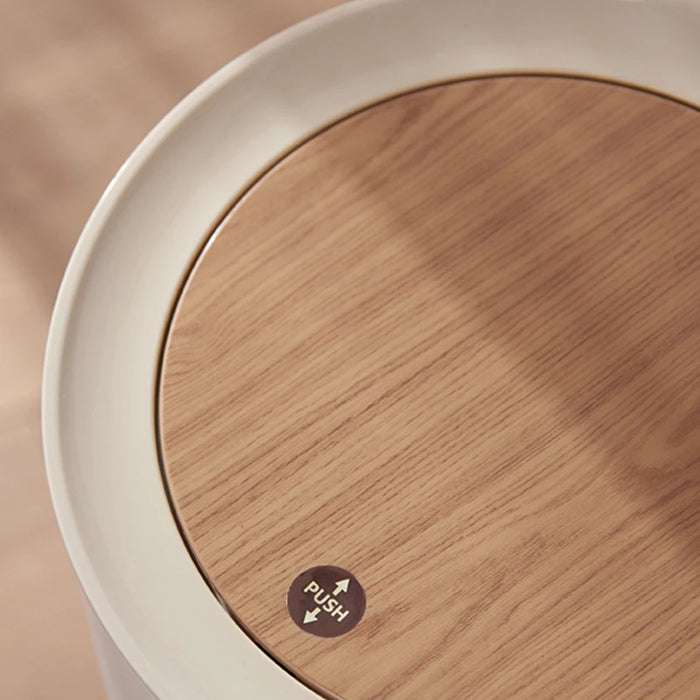 7L Round Wood‑Grain Press Dustbin with Legs