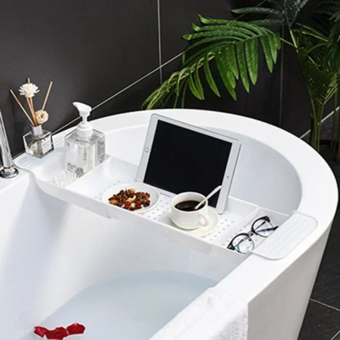 Extendable Bathtub Shelf – Retractable Bath Tray & Towel Holder (Black or White)