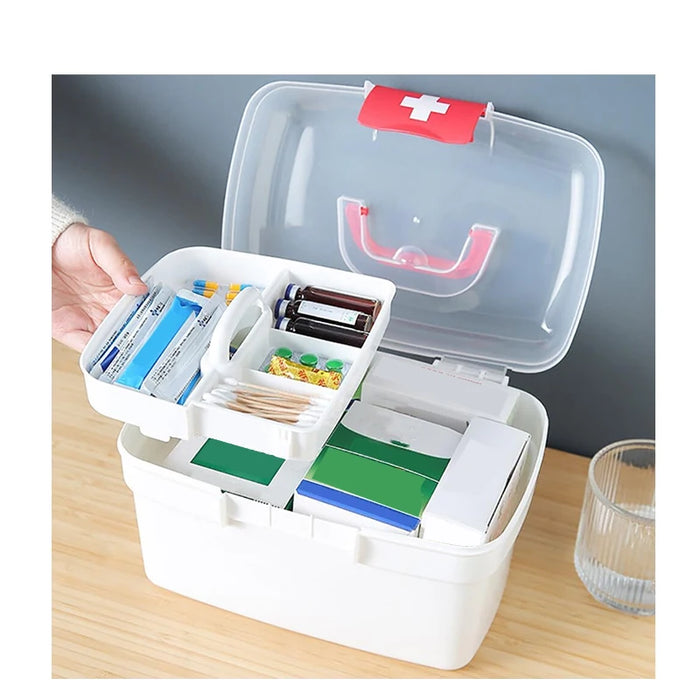 2-Tier Plastic Medicine Box with Handle — Large Capacity First‑Aid Organiser