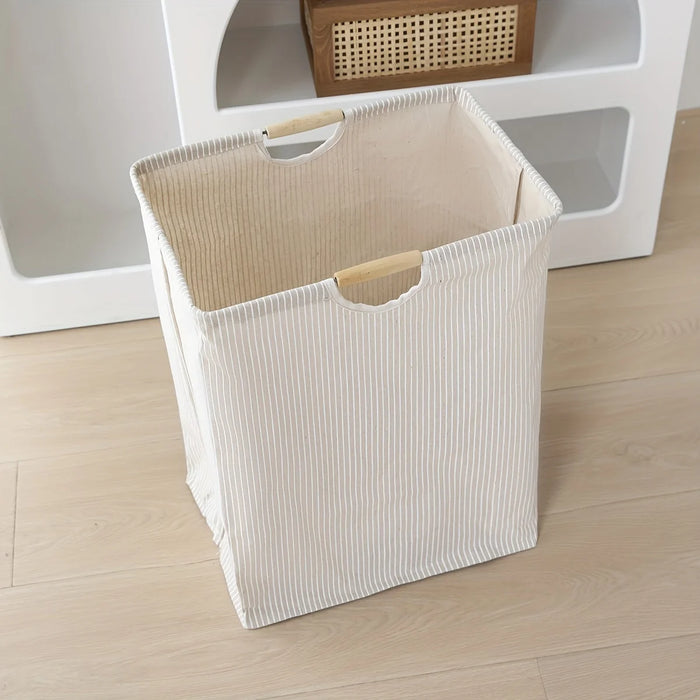 Large Dual-Handle Laundry Hamper — Tall Freestanding Waterproof Cotton Basket (Khaki)