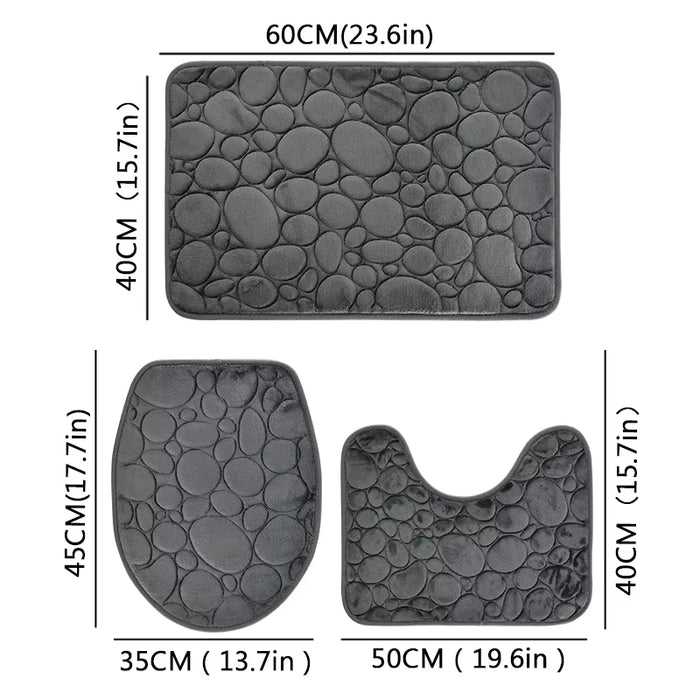 3-piece Microfibre Bath Mat Set — Absorbent, Non-slip, Stone Pattern